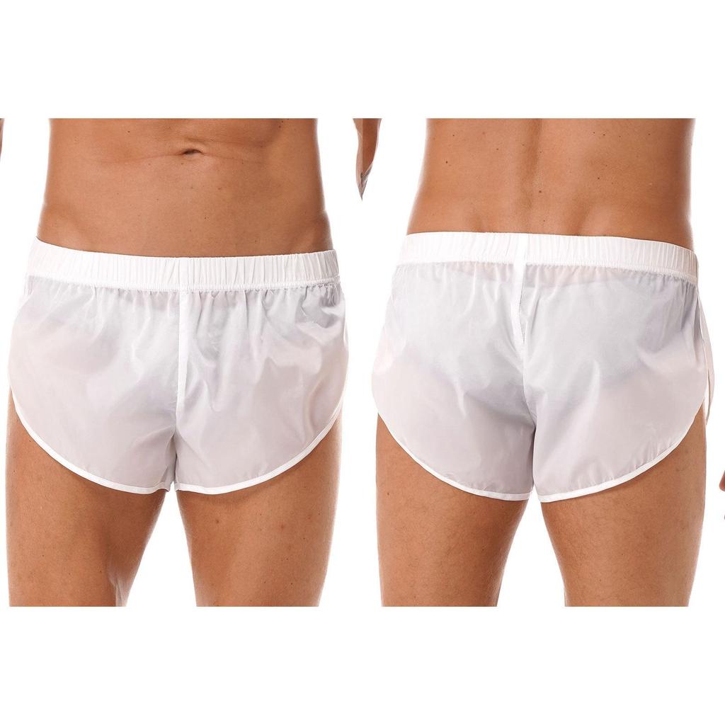 Mens Shorts Semi See-Through Sides Split Elastic Waistband Boxer Shorts Beach Shorts Swimsuits