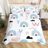 Lovely Rainbow Duvet Cover Sun Crown Cloud Rain Bedding Set Stick Figure Art Comforter Cover Kids Bedroom Polyester Quilt Cover