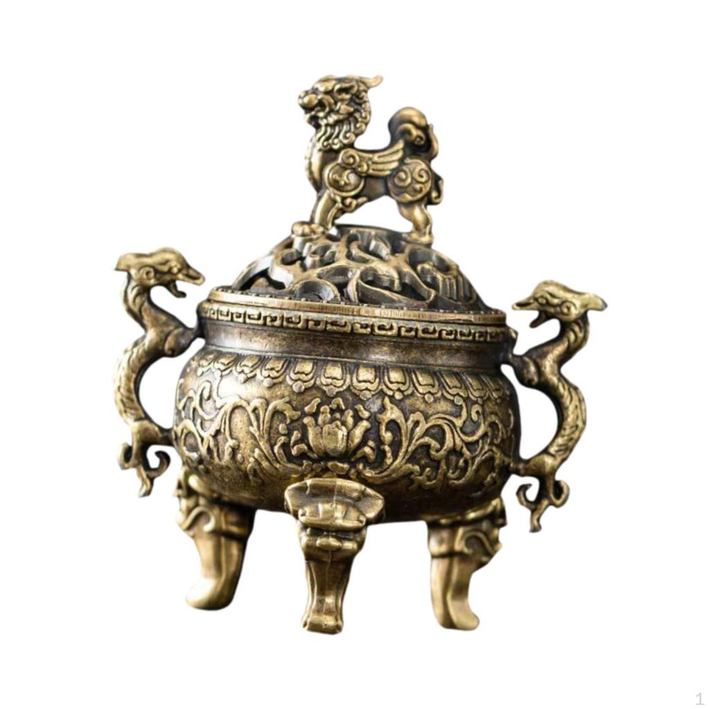 Incense Burner Ornament Crafts Decorative Desktop Decor Brass Retro Holder Tripod Censer for