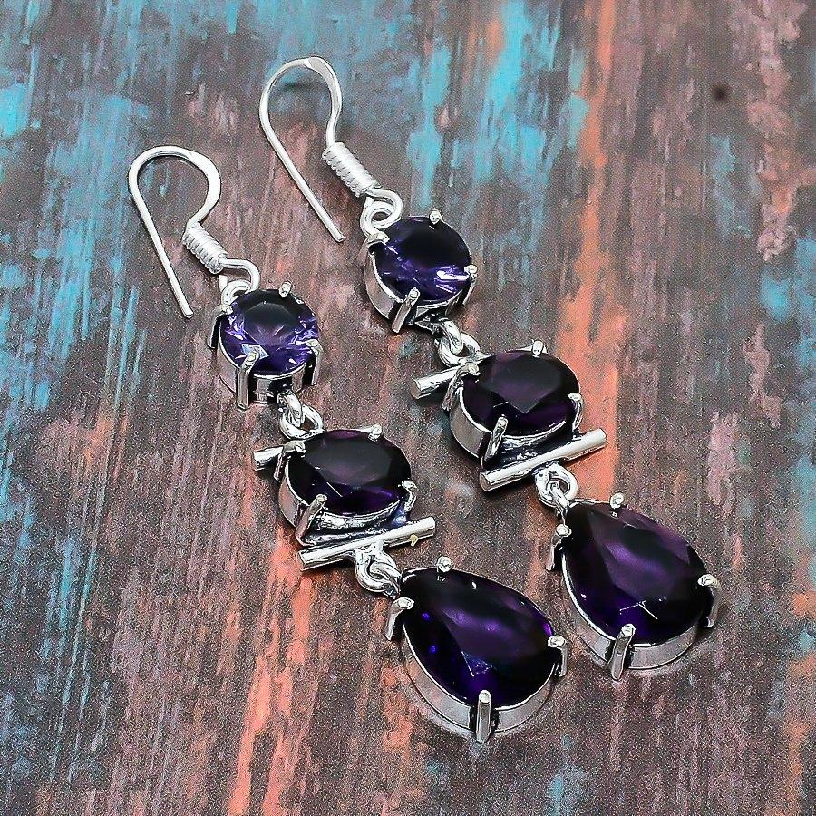 Серьга стерлингового серебра ювелирных изделий 925 драгоценной камня аметиста Хандмаде на День памяти
