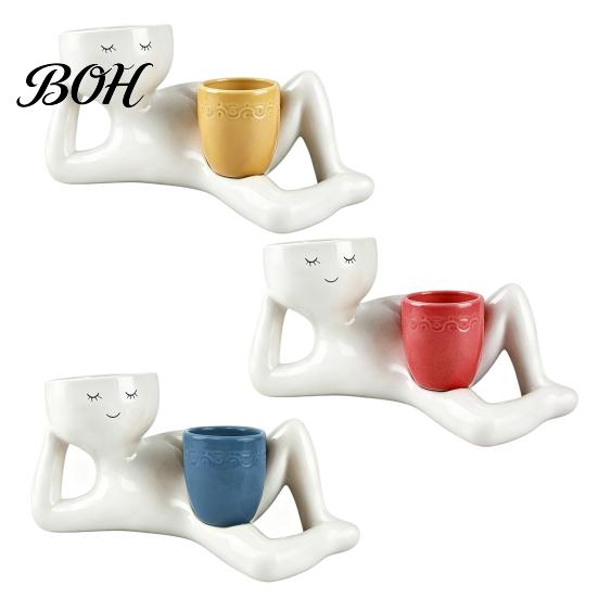 Artistic Flower Vessel Lazy Guy Planter, Little Character Flowerpot Ornament, Creative Lying Succulents Planter Humanoid Double Pot for Home