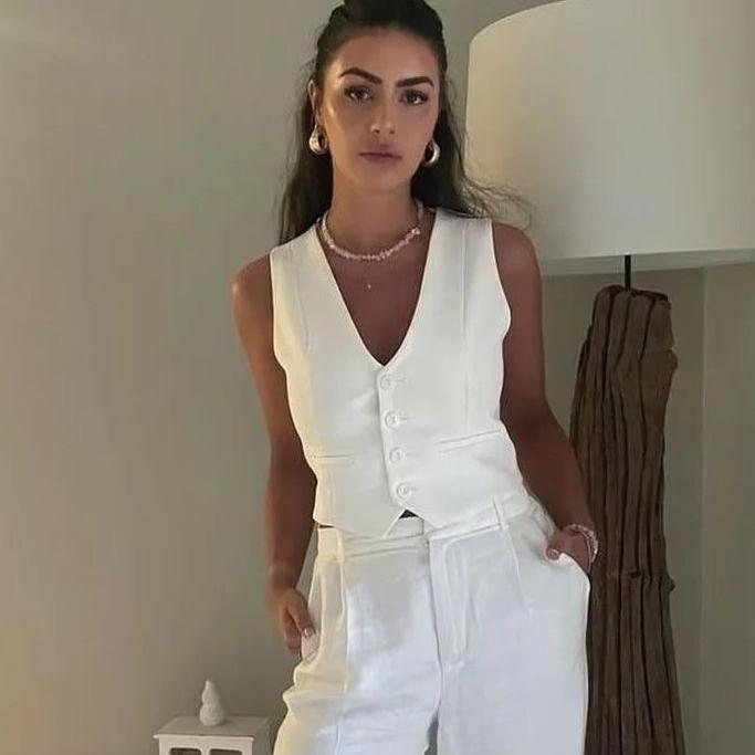 Women's Vest Black White Cropped Vest Top Women V Neck Sleeveless Vest Woman Fashion Working Summer Suit Vest Short Coats