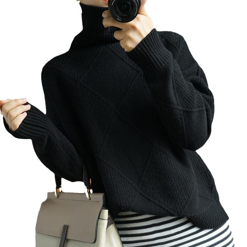 Wool Sweater Winter Women Thickened Turtleneck Pullover Sweater Solid Color Fashion Inner Knitted Bottoming Shirt