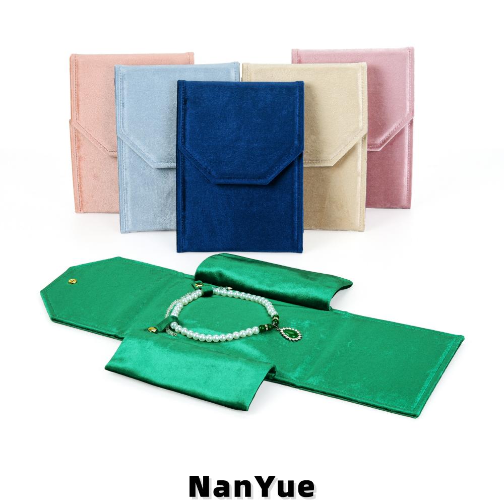 Hot Sale Luxury Velvet Envelope Jewelry Pouch Snap Button Necklace Storage Bag Pendant Gift Packaging Bag Custom Logo