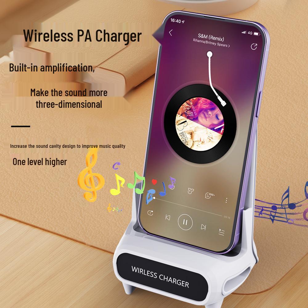 Беспроводная настольная подставка для быстрой зарядки 15 Вт с динамиком