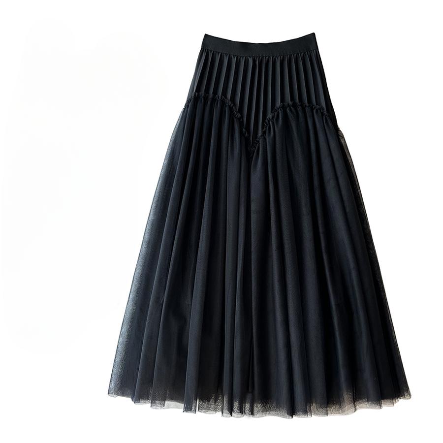 Женская юбка, плиссированная пышная юбка, сетчатая юбка до половины тела, модная юбка на весну, осень и зиму