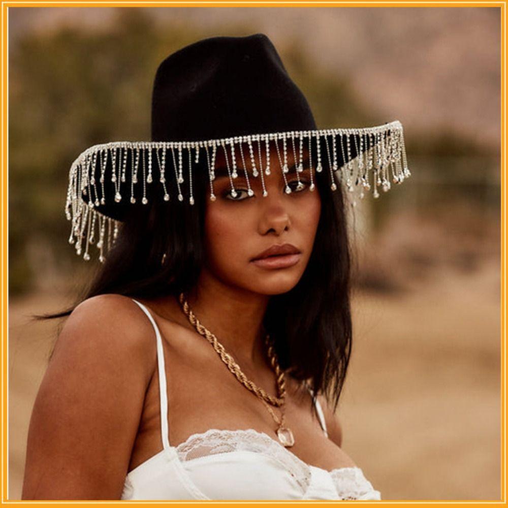 Crystal Tassels Rhinestone Cap Elegant Bride Cowgirl Hats Casual Bride Bucket Hats Wedding Party