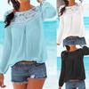 Women Casual Long Sleeve Lace Patchwork Tops Blouse