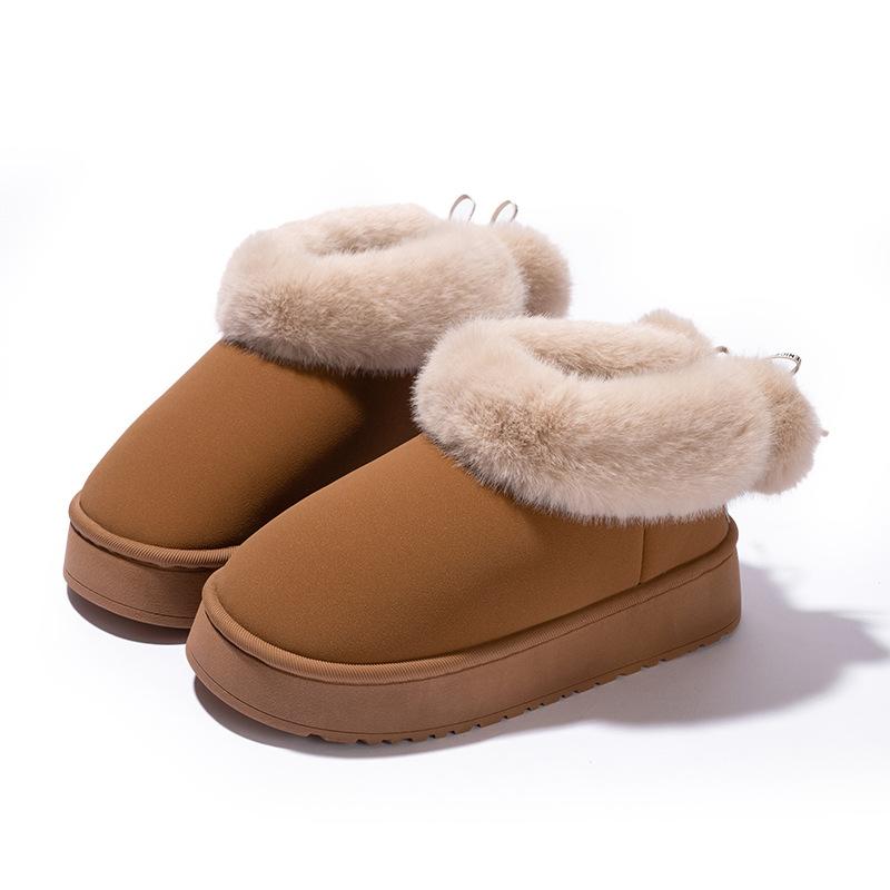 Mingsheng Platform Cotton Shoes Winter Home Wool Slippers Autumn and Winter Wear Non-slip Plush High-top Snow Boots