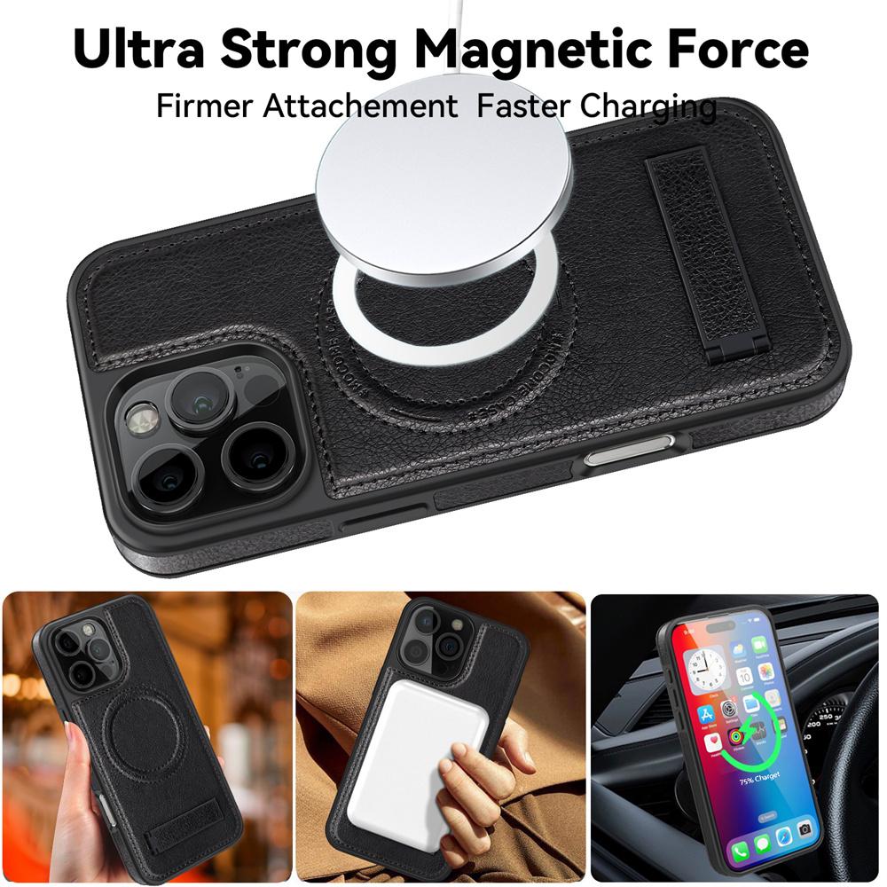 Модная кожаная чехол-подставка для телефона Magsafe для iPhone 16 Pro Max 15 14 13 12 11 С подставкой Сильный магнитный ударопрочный чехол