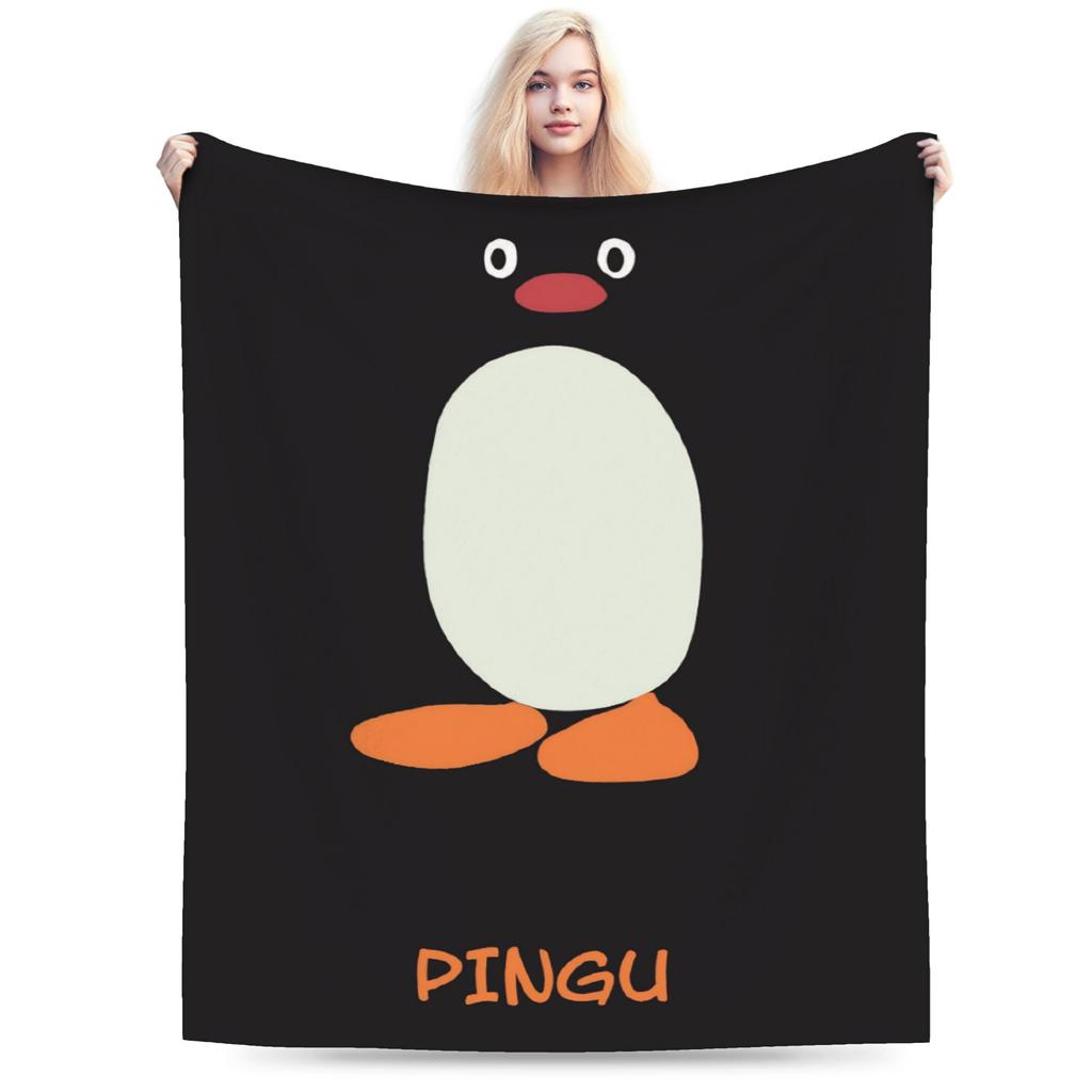 Noot Pingu Fleece Throw Blankets Penguin Cartoon Blankets for Bedding Couch Ultra-Soft Bedding Throws