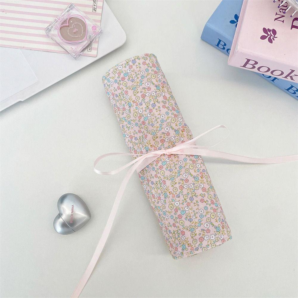 Convenient Makeup Brush Bag Floral Pattern Large Capacity Cosmetic Storage Bag Pink Beauty Tool Makeup Brush Organizer Household