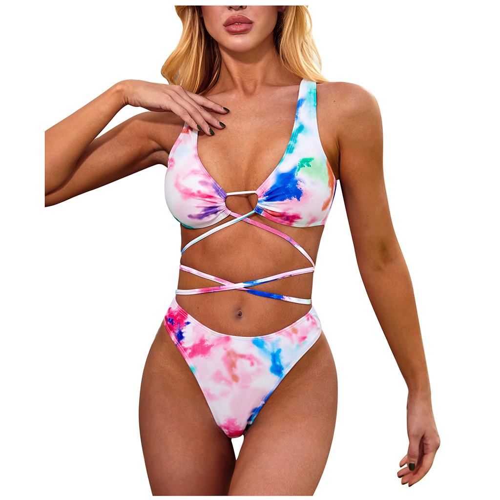 Women Tie- Fashion Bikini Set Sexy Strap Strappy Tie Dyed Swimwear Beachwear