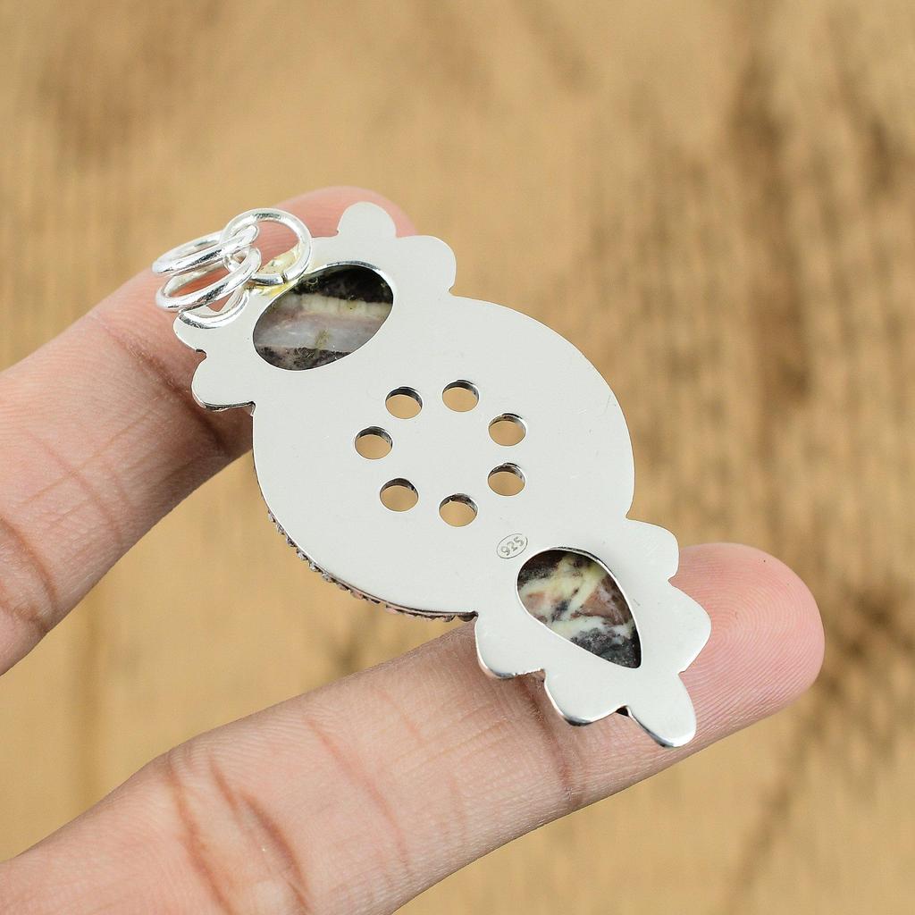 Natural Coconut Jasper Gemstone Pendant Brown 925 Sterling Silver Indian Jewelry