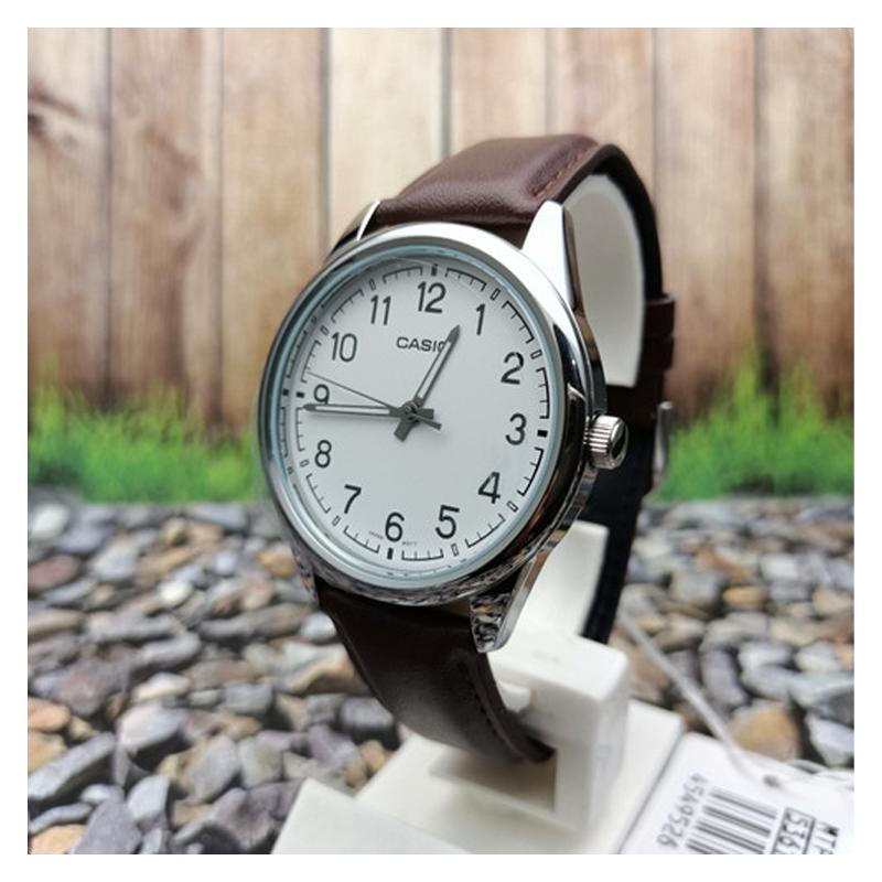 Casio Серия STANDARD простой ретро маленький круглый часы деловой модный цифровой циферблат кварцевый механизм кожаный ремешок японские и корейские MTP-V005L-7B4