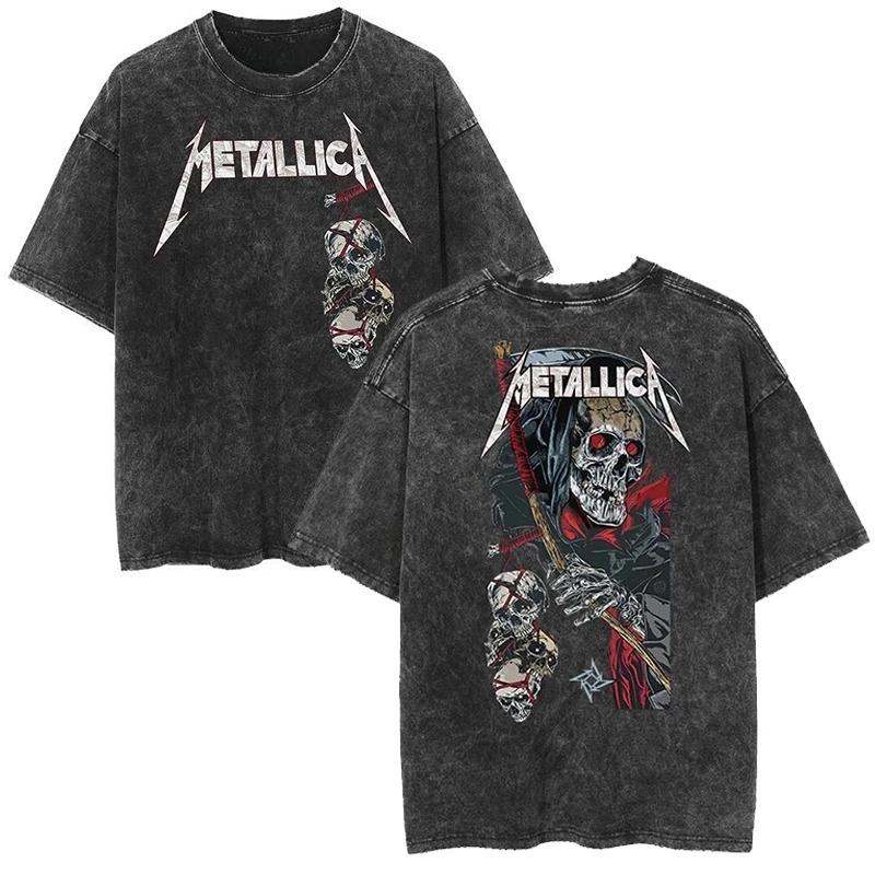 Винтажная стираная футболка рок-группы Metallica Ретро 2026 Высококачественная роскошь для мужчин и женщин Топ Y2k
