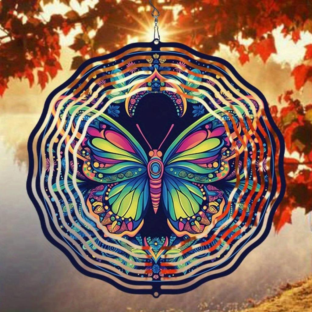 Металлический ветряной спиннер с 3D дизайном мандалы лотоса для декора сада, балкона, двора на открытом воздухе, крючок с вращением на 360 градусов, праздничный рождественский подарок