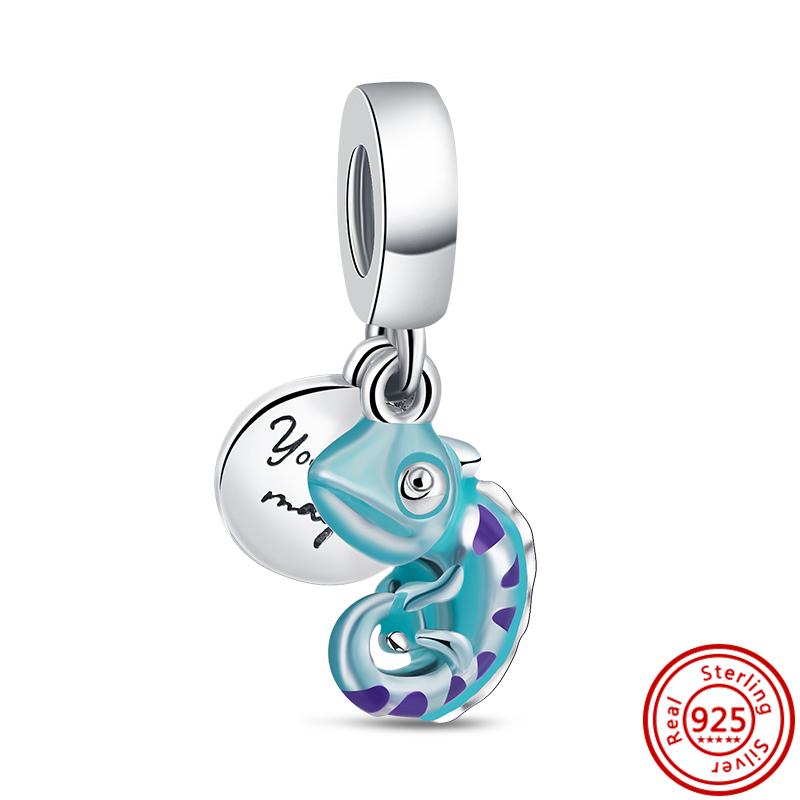 925 Silver Hermit Crab Gecko Jellyfish Dolphin Turtle Pendant Sky Blue Beads Fit Original Charms Bracelet Europe Jewelry