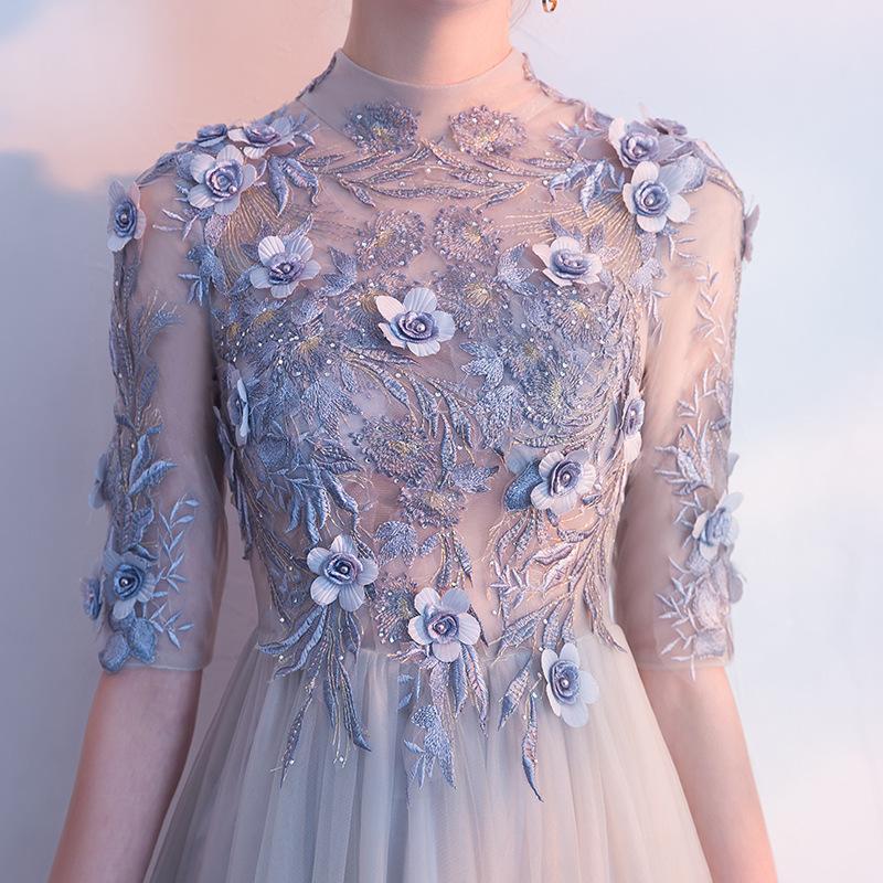 Grey evening dress 1011 new host banquet slim sexy long performance graduation dress dress spring