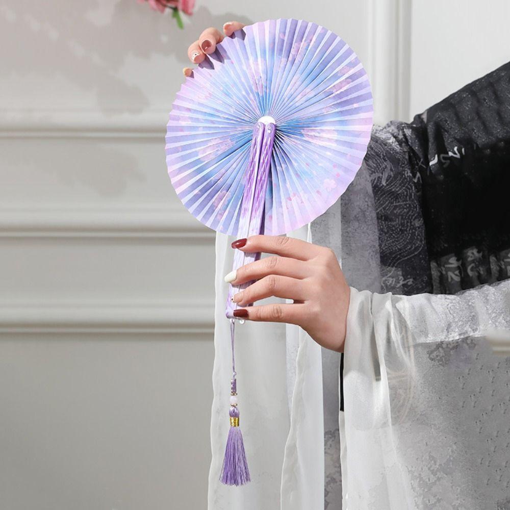 Винтажный круглый бумажный веер с цветочным узором, веер в китайском стиле, складной бумажный веер, реквизит для фотографии