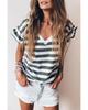 Sea Green Striped V Neck Ruffle Sleeve Top