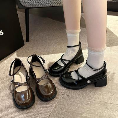 Женские лоферы Ретро Коричневые туфли Мэри Джейн Женские из искусственной кожи Толстый каблук Обувь Лолита Женские туфли-лодочки для униформы Туфли с ремешком на щиколотке