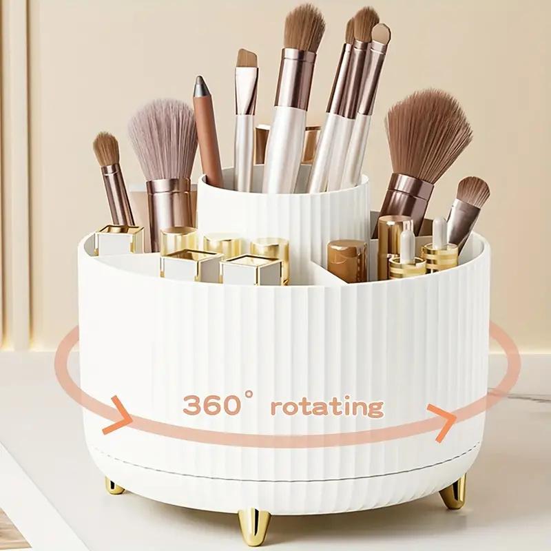 Makeup Brush Holder Organizer 5 Slot 360° Rotating Makeup Brushes Desktop Storage Organizers for Vanity Desktop Bathroom Office