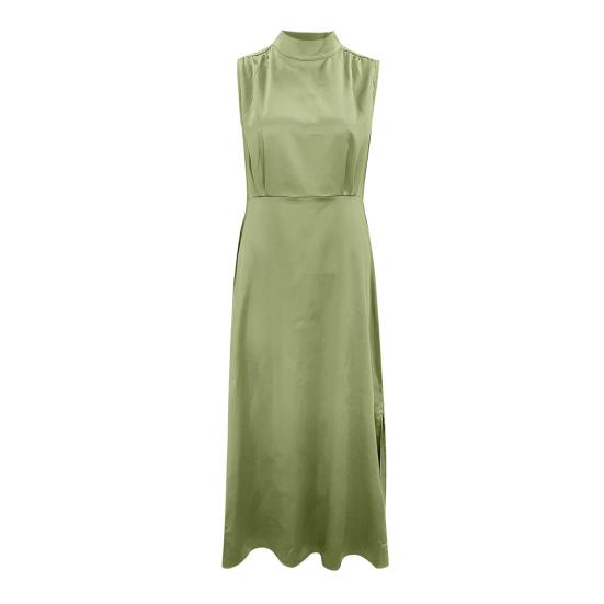 Женское платье для выпускного вечера без рукавов с высокой тонкой талией и боковым разрезом шелковистый воротник-стойка сплошной цвет прямое вечернее платье длиной до щиколотки бальное платье макси