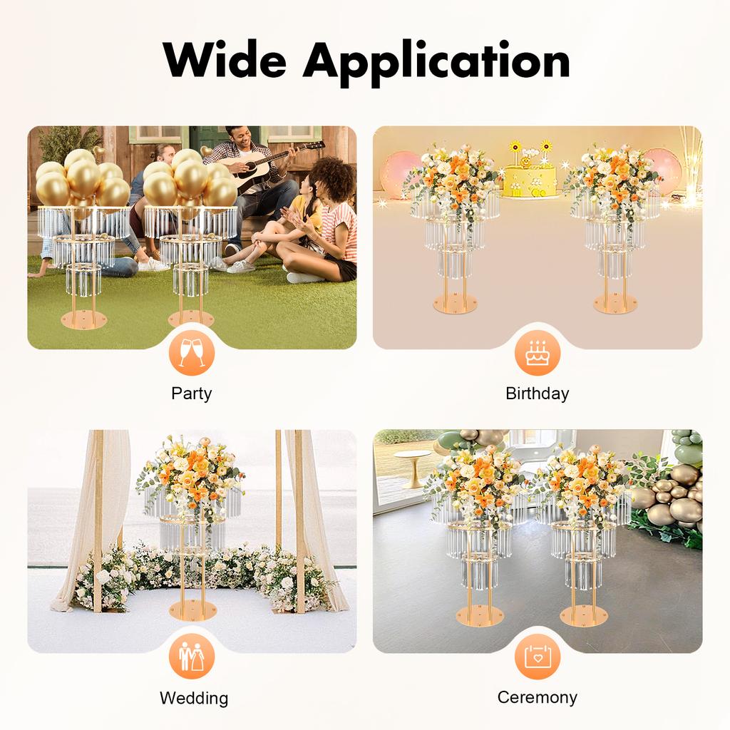 3 Tier Acrylic Crystal Flower Stand Gold Wedding Centerpiece for Party Birthday Decoration Bouquet Holder Arch