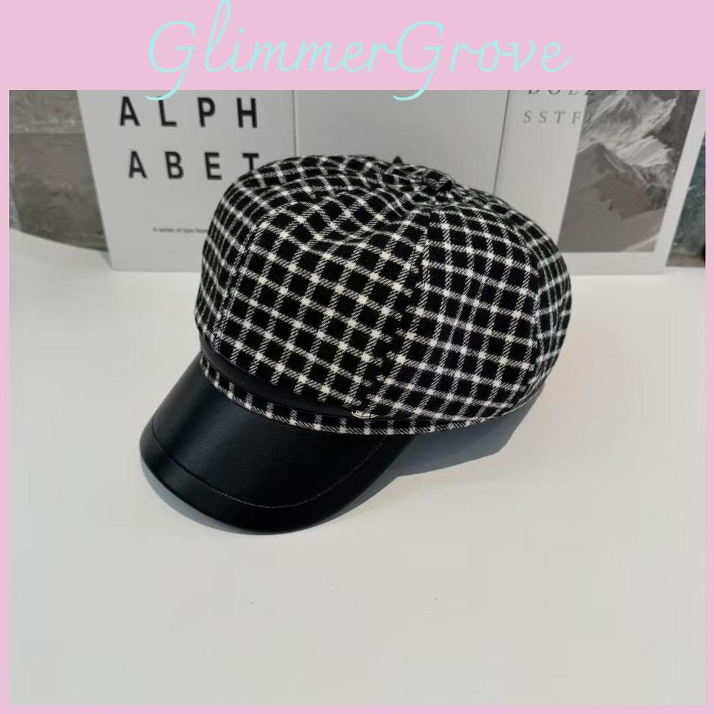 Plaid Style Retro Octagonal Cap With Wide Brim For Casual And Street Fashion