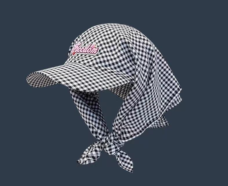 Кепка-платок в клетку корейского дизайна для защиты от солнца на улице, бейсболка с ремешком и кепка-утка