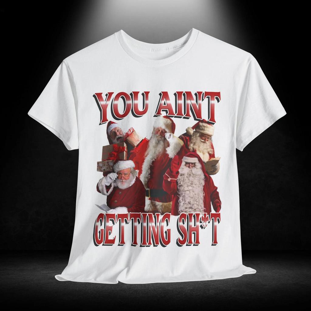 Funny Santa Shirt Meme Collage with Bold Holiday Humor Summer Mens and Womens Loose and Breathable Tshirt Top