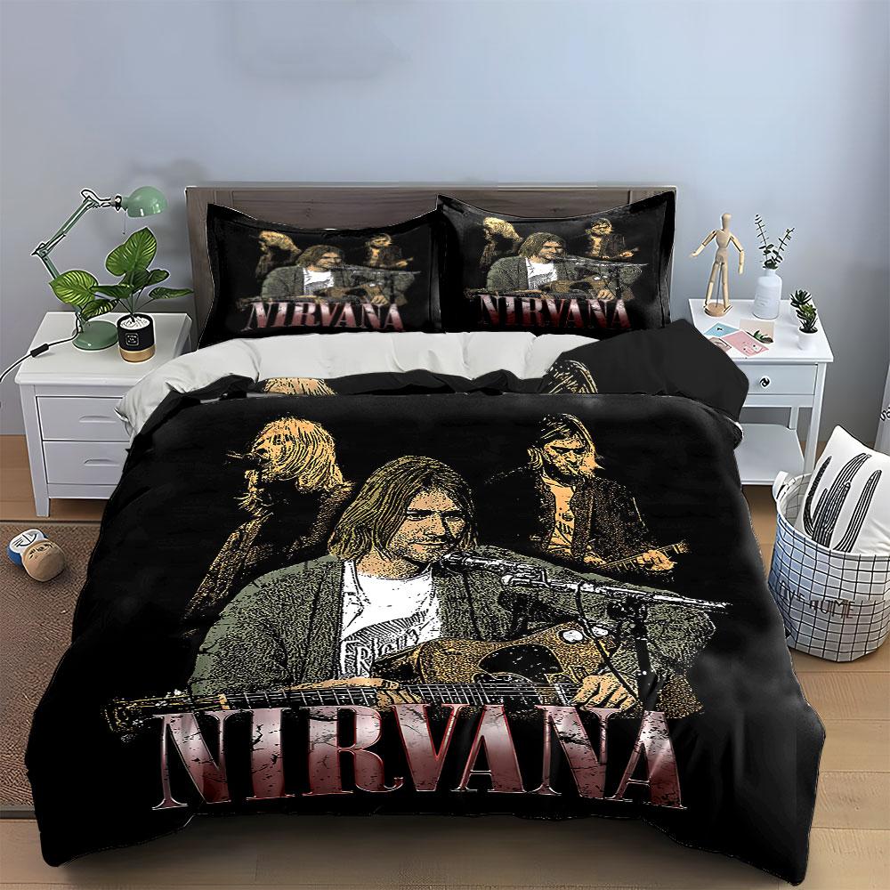 Постельное белье с принтом группы Nirvana Комплект постельного белья Комплект пододеяльника Пододеяльник Наволочки (1 * Пододеяльник 2 * Наволочки, без одеяла)