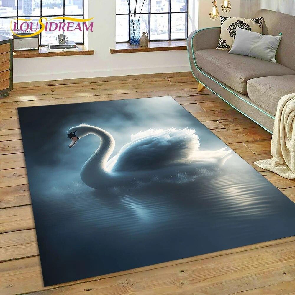 Love Swan Cartoon Cygnus Girl Gift Carpet Rug for Home Living Room Bedroom Sofa Doormat Decor,Kids Area Rug Non-slip Floor Mat