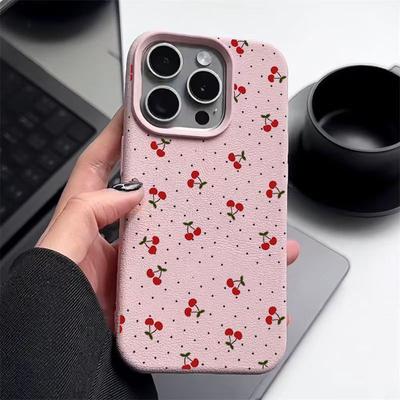 Мягкий матовый чехол с принтом маленькой вишни для iPhone 16 Pro Max 15 Pro 14 13 12 11, ударопрочный, с текстурой кожи TPU, тонкий чехол для телефона