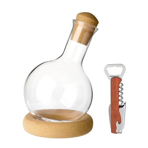 1000 мл Декантер для вина, Элегантный набор декантеров для вина с штопором сомелье, Кольцом для пробки и Конической пробкой, Без свинца, Прозрачный, для красного и белого вина
