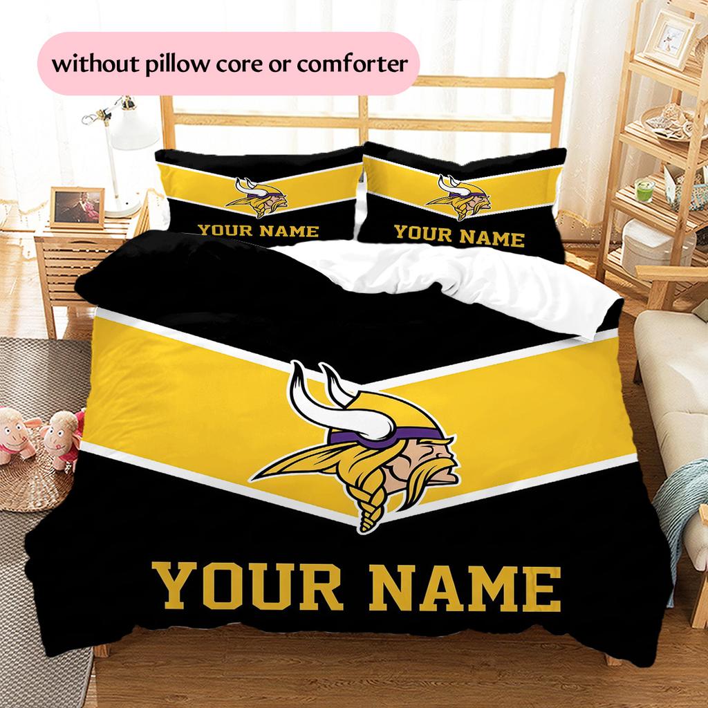 Custom Name Minnesota Vikings2 Pattern Bedding Quilt Set Home Decoration Gift (1 * duvet cover + 2 * pillowcase without core)