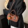 Solid Color Boston Bag PU Leather Shoulder Bag Fashion PU Bowling Bag  Streetwear