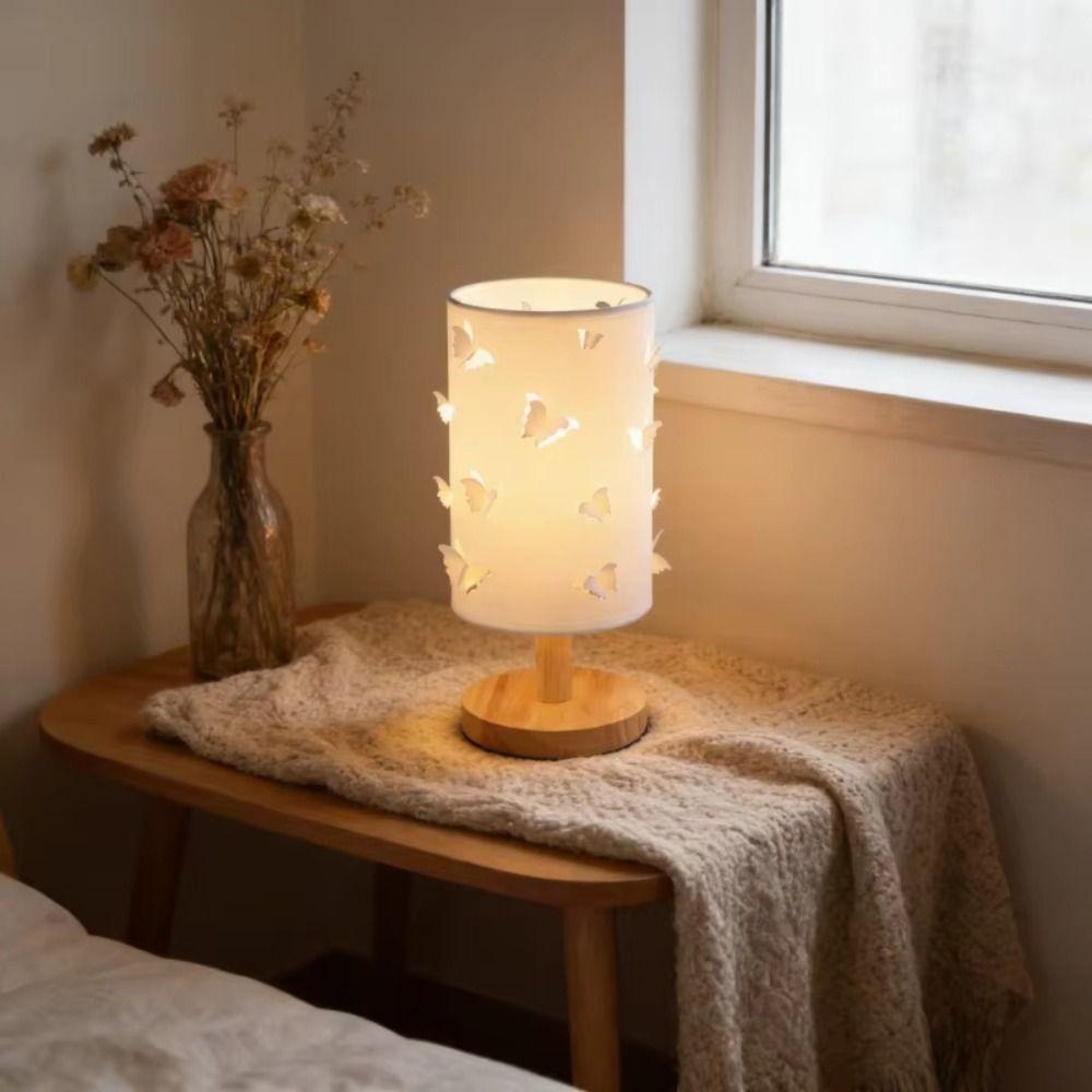 Solid Wood Bedside Ambient Lamp 3D Butterfly Decorative LED Night Light Wood Desk Light Home Decor