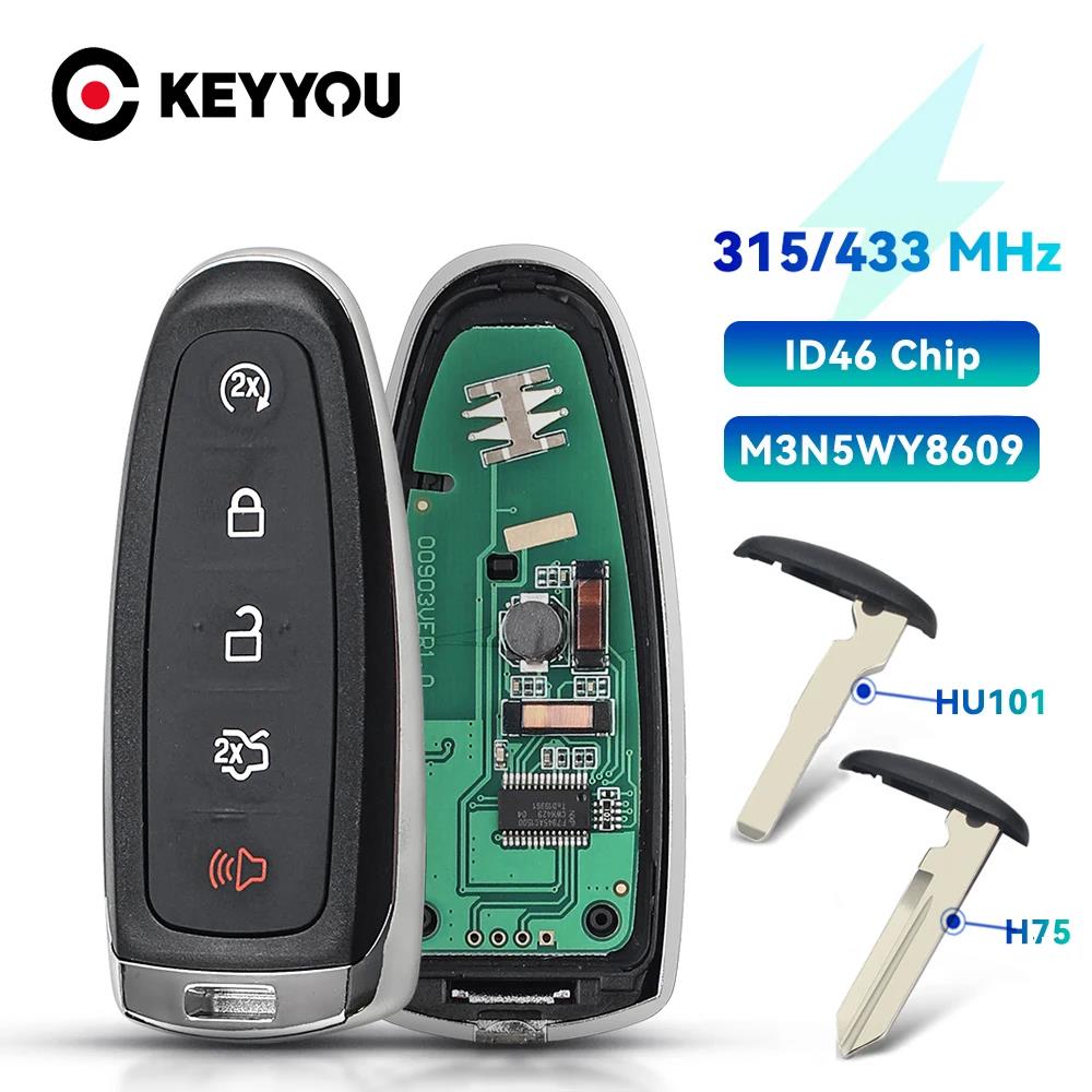 KEYYOU 315/433MHz ID46 PCF7953 M3N5WY8609 5 Button Smart Remote Key Fob For Ford Edge Escape Expedition C-max Taurus Flex Focus