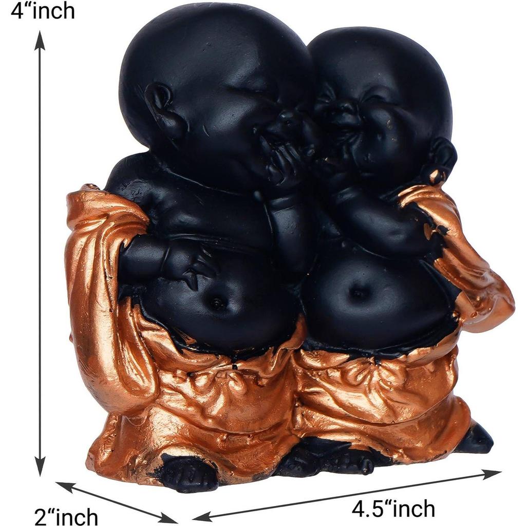Handcrafted Resine Little Laughing Buddha Showpiece for Home and Office Decorative Showpiece - 11 Cm (Polyresin, Black)