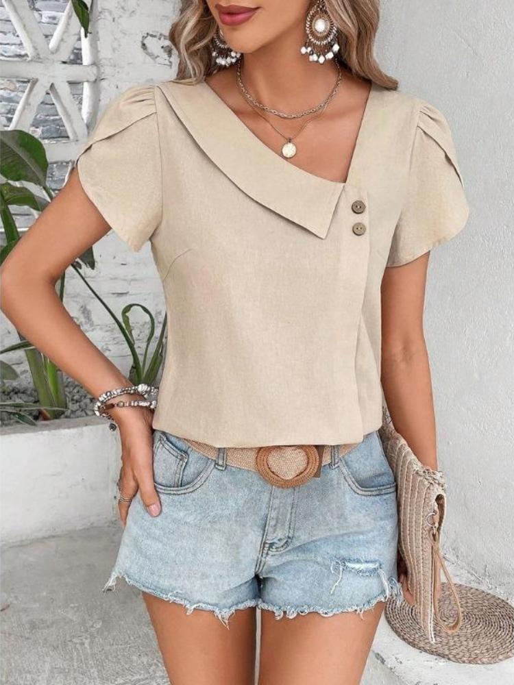 2025 Spring/Summer Women's Amazon Casual Slim-fitting Leisure Knitted Short-sleeved V-neck Top
