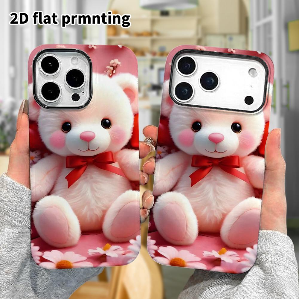 Phone Case: 2D flat design suitable for iPhone 18 17 16 15 14 13 Pro film protective case, couple style, blush little white bear, Christmas and Hallow