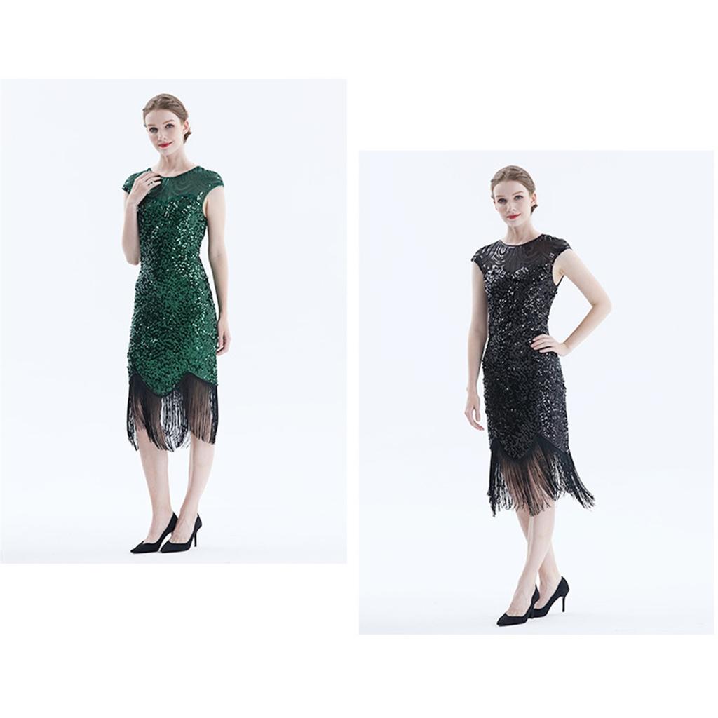 Винтажное бальное платье в стиле Гэтсби 1920-х годов, платье большого размера с круглым вырезом и вышивкой пайетками