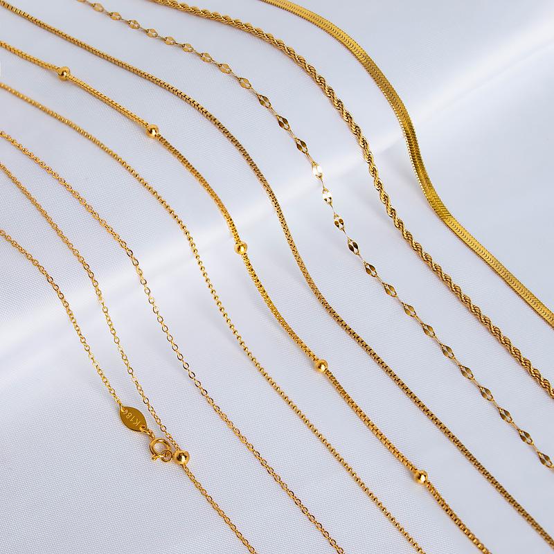 18K Gold Plain Chain Necklace Women'S O-Shaped Chain Collarbone Chain Snake Bone Color Gold Titanium Steel Thin Single Chain Rose Gold No Pendant