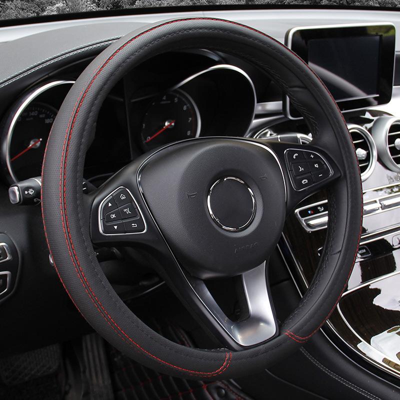 Automotive Leather Streamlined Steering Wheel Cover, Medium Size Breathable, Anti Slip, and Cheap D-type All-season Universal Handle Cover