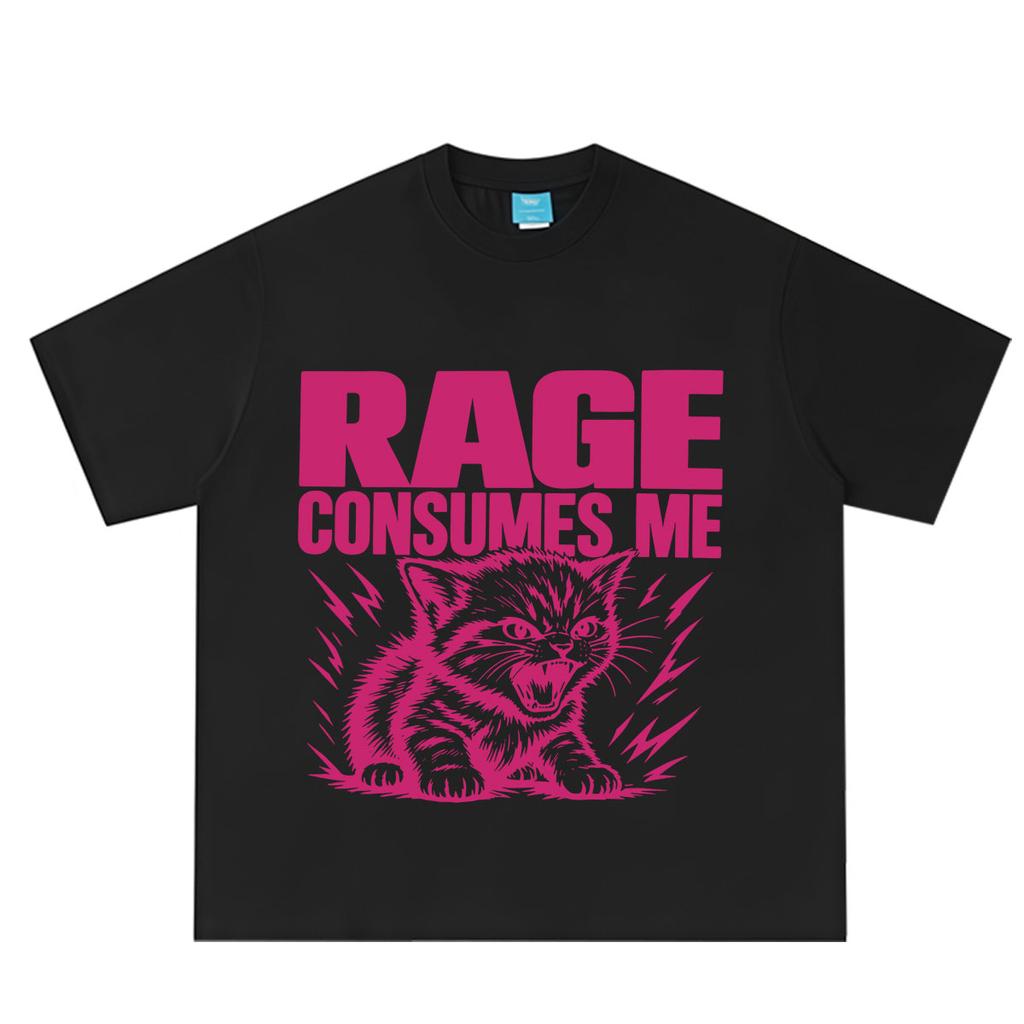 Rage Consumes Me Funny Cat Meme T Shirt Unisex Unisex Aesthetic Trend Tshirt Loose and Casual Cotton Oversized Tshirts