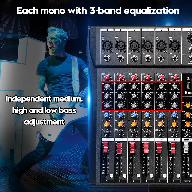 USB 6 Channel Live Studio Audio Mixer Bluetooth Console Amplifier DJ Karaoke Mixing Digital Mini Microphone Sound Mixer