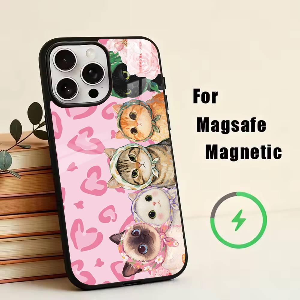 D-Cute cat  Phone Case For iPhone17,16,15,14,13,12,11 Plus,Pro Magnetic with Magsafe Wireless Charging