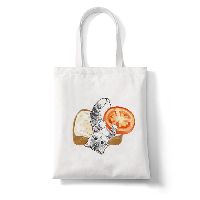 Harajuku Kawaii Cat Cartoon Canvas Bag Shopper Bag Letter Print Large Capacity Houlder Bags Shopping Bag Casual Fashion Tote Bag